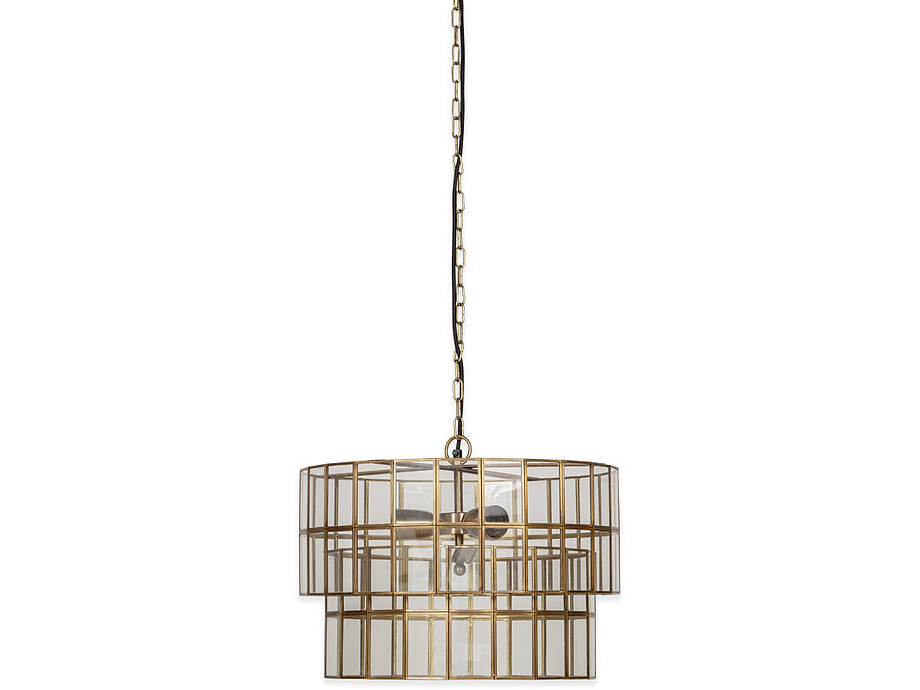 Kirindi Glass Panelled Chandelier - Clear & Antique Brass