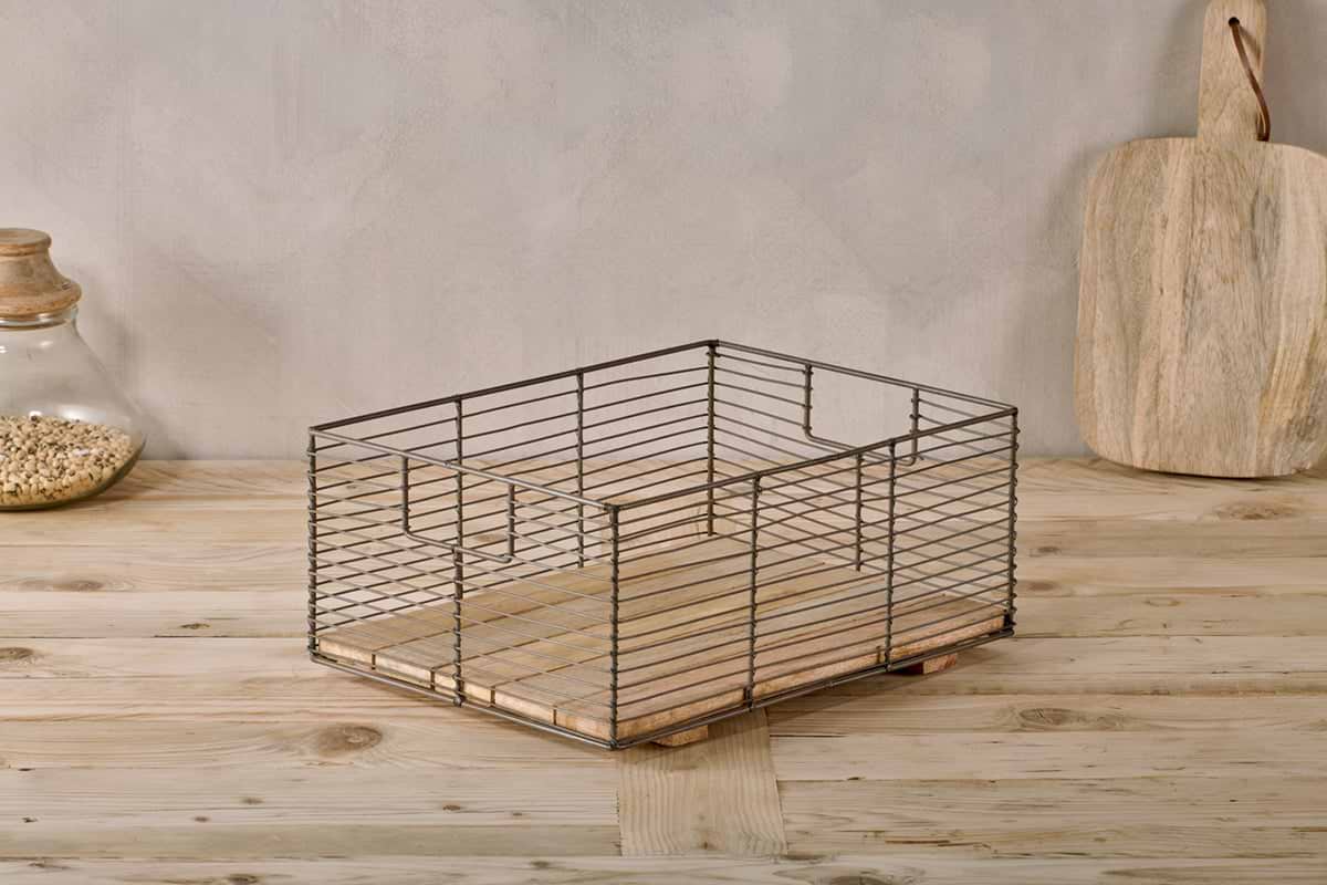 Kochi Iron & Mango Wood Baskets - Brown (Set of 2)