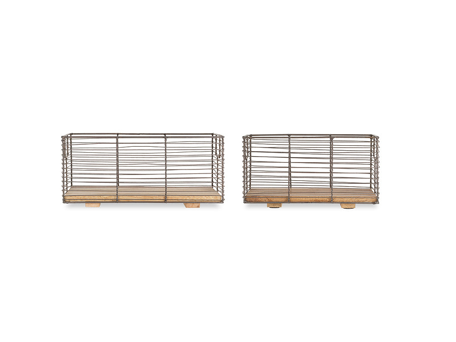 Kochi Iron & Mango Wood Baskets - Brown (Set of 2)
