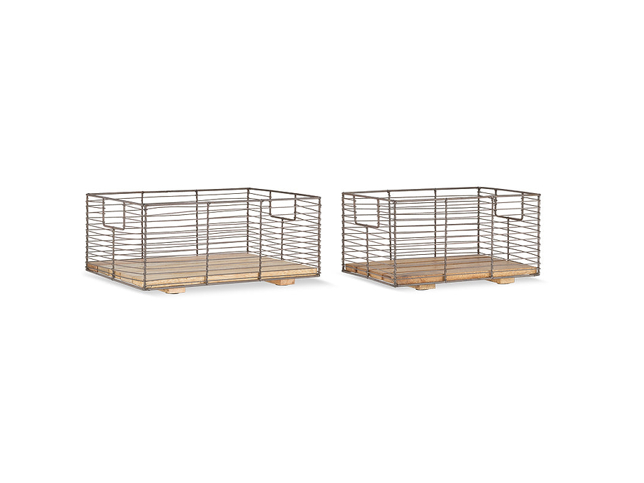 Kochi Iron & Mango Wood Baskets - Brown (Set of 2)