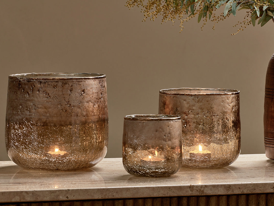 Konara Glass Tealight Holder - Copper Smoke