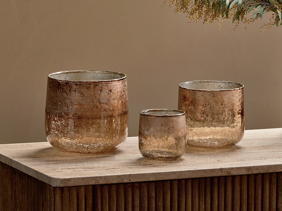 Konara Glass Tealight Holder - Copper Smoke