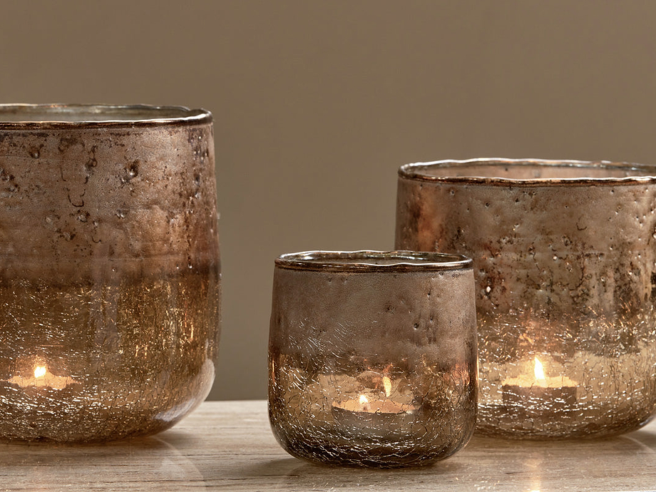 Konara Glass Tealight Holder - Copper Smoke