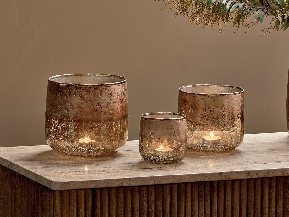 Konara Glass Tealight Holder - Copper Smoke