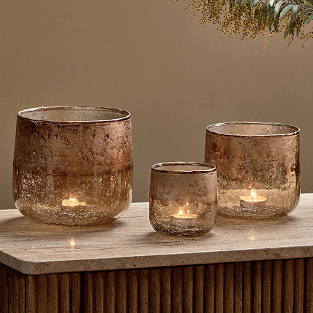 Konara Glass Tealight Holder - Copper Smoke-nkuku