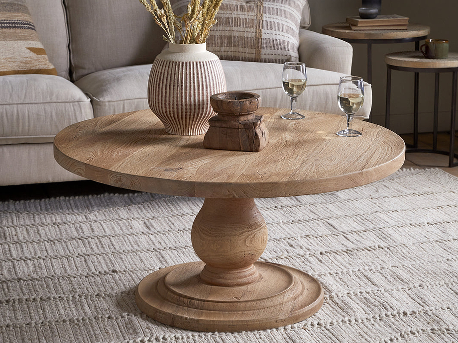 Laya Round Carved Coffee Table - Natural