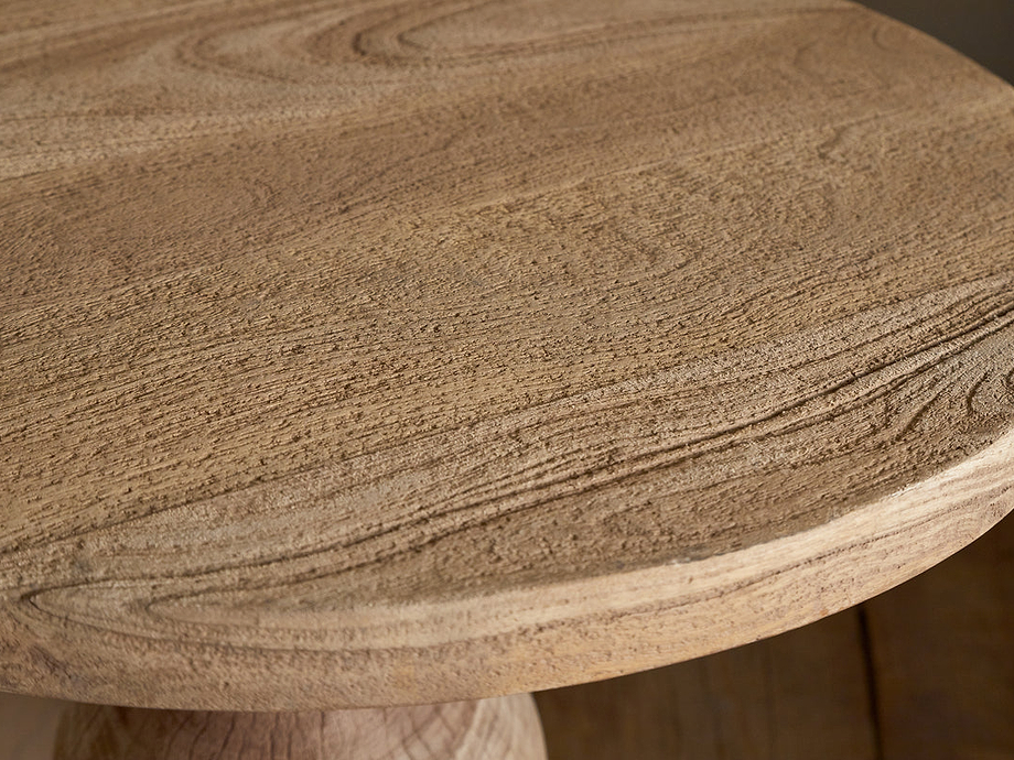 Laya Round Carved Side Table - Natural