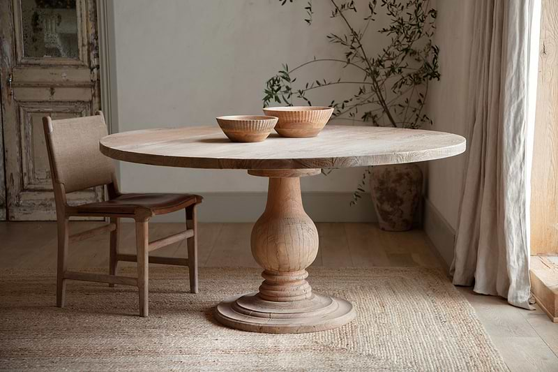 Laya Round Carved Mango Wood Table - Large-nkuku