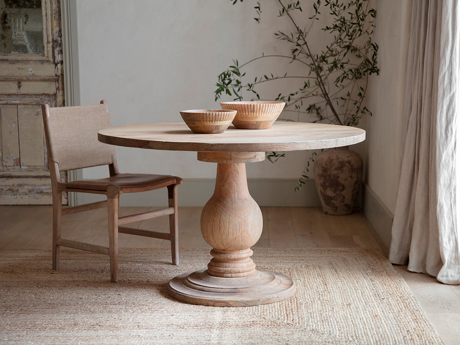 Laya Round Carved Mango Wood Table - Small