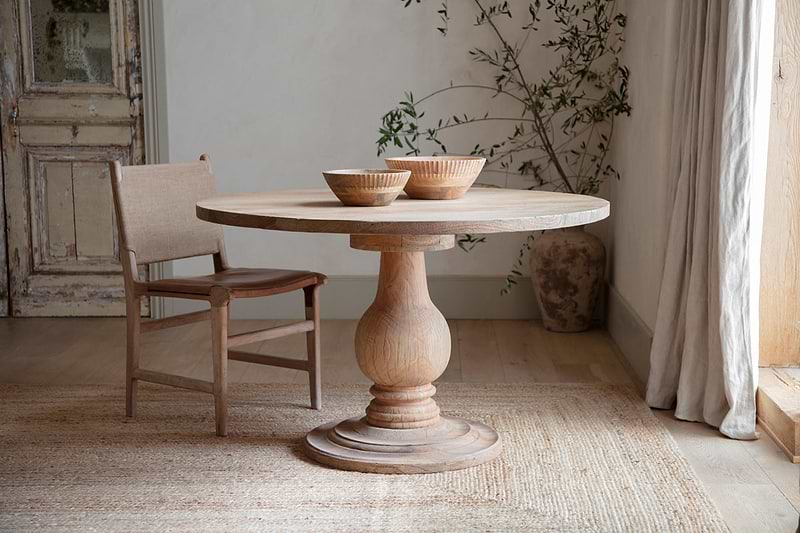 Laya Round Carved Mango Wood Table - Small-nkuku