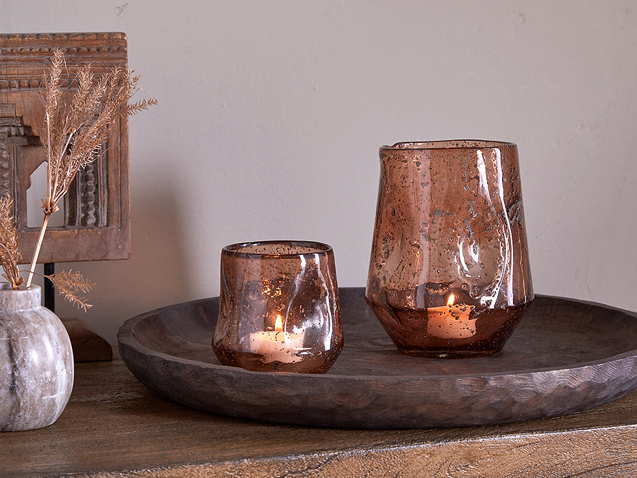 Linora Recycled Glass Tealight Holder - Terracotta