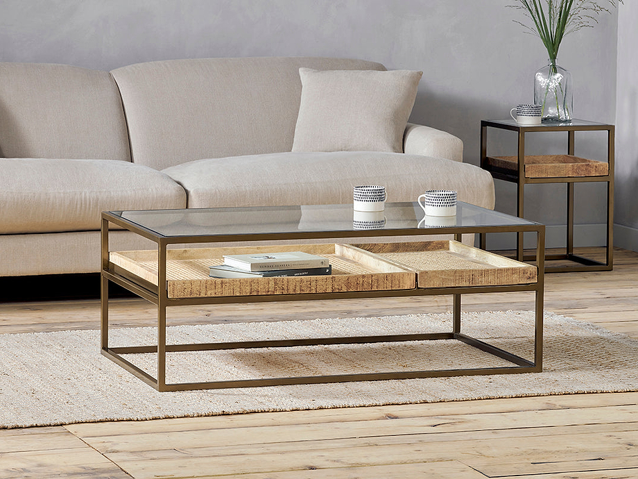 Luzon Iron & Mango Wood Display Coffee Table - Brass