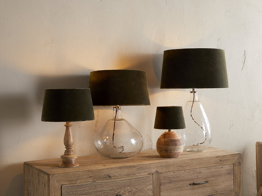 Mendai Velvet & Linen Lampshade - Moss Green