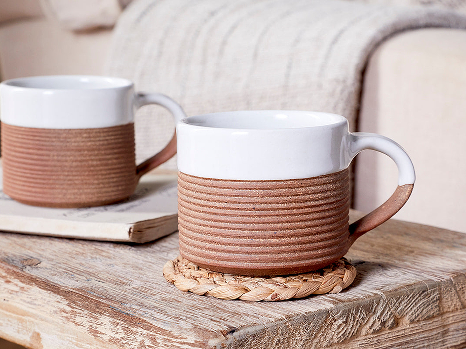 Mali Ribbed Coffee Mug - White (Set of 2)