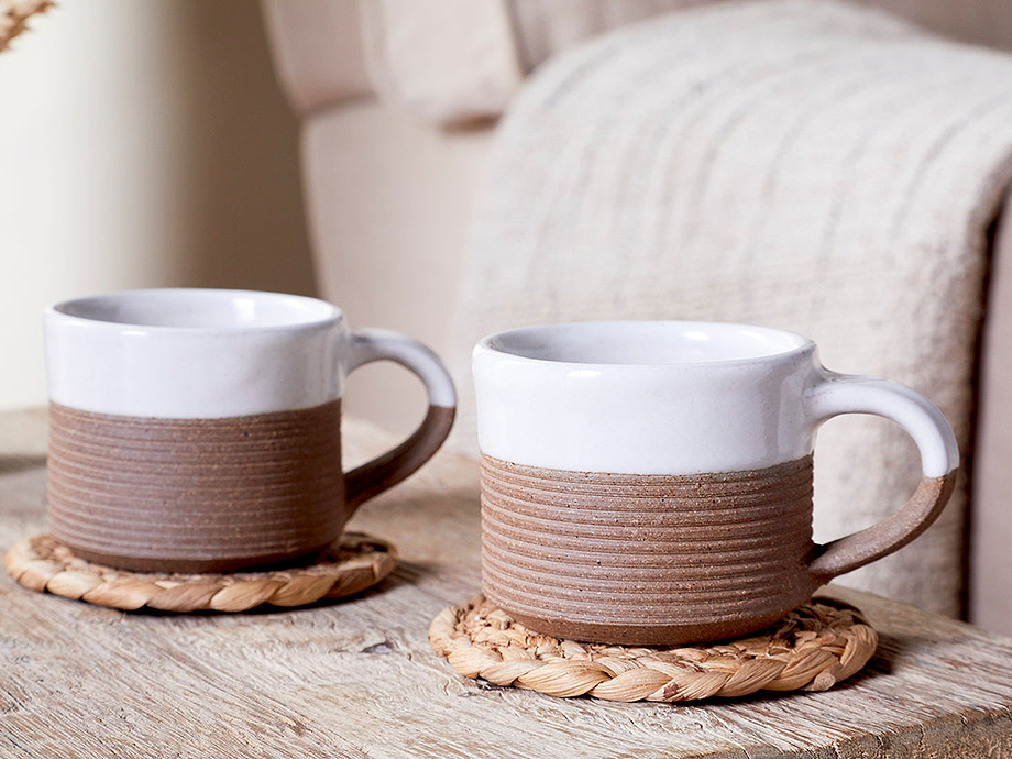 Mali Ribbed Espresso Mug - White (Set of 2)