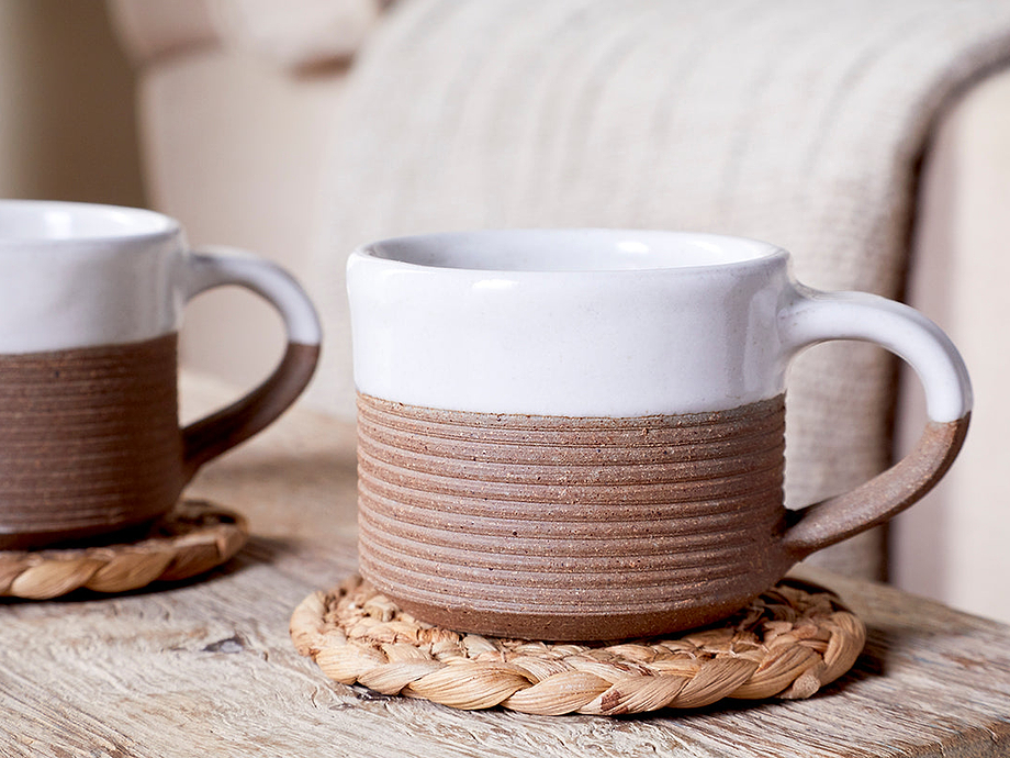 Mali Ribbed Espresso Mug - White (Set of 2)