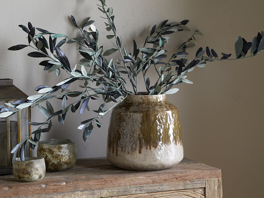 Melina Reactive Glaze Vase - Olive & Natural