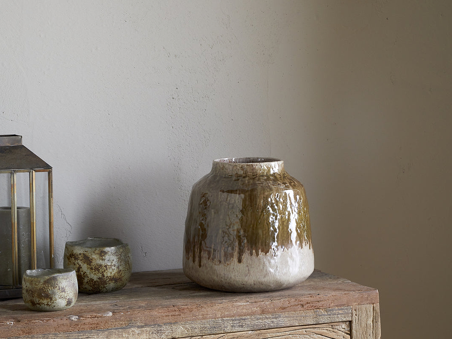 Melina Reactive Glaze Vase - Olive & Natural
