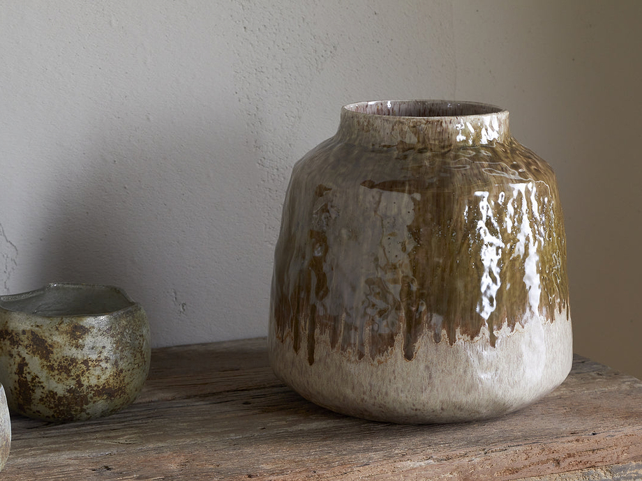Melina Reactive Glaze Vase - Olive & Natural