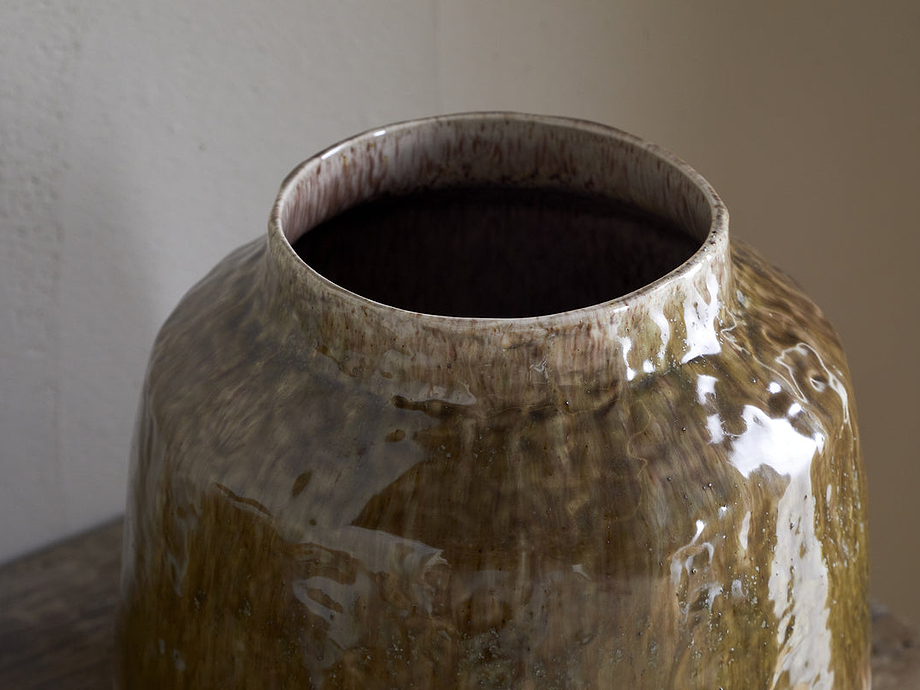 Melina Reactive Glaze Vase - Olive & Natural