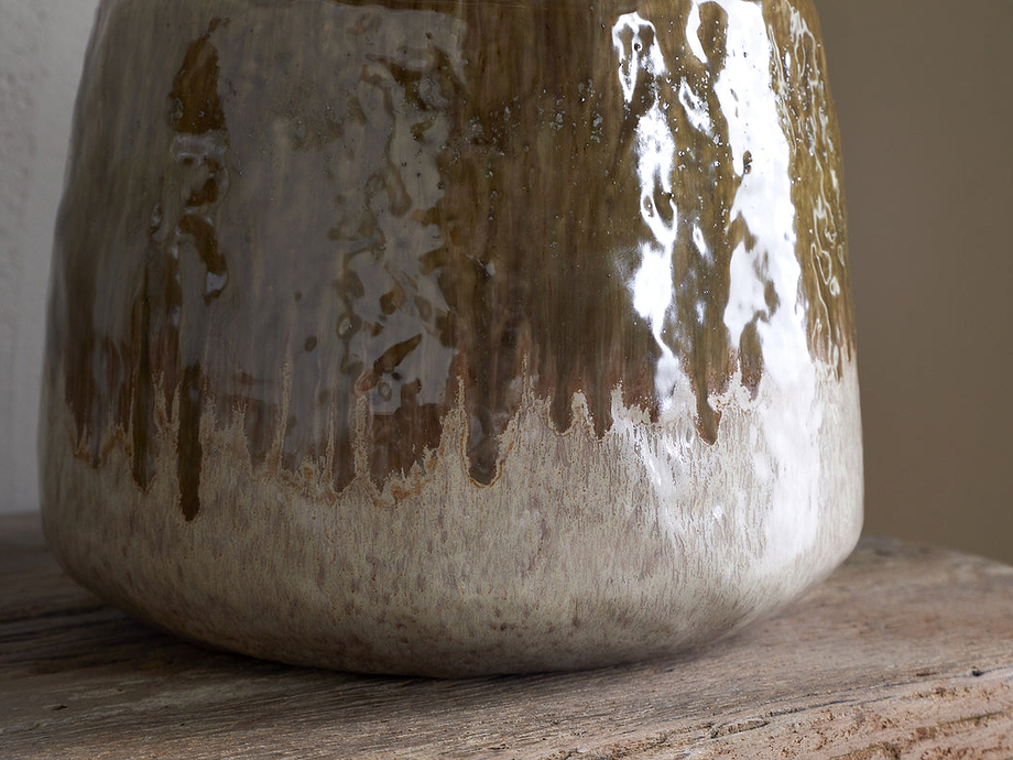 Melina Reactive Glaze Vase - Olive & Natural
