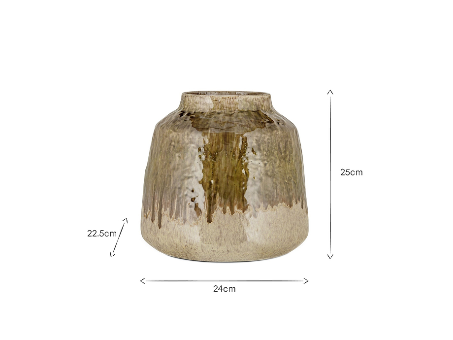 Melina Reactive Glaze Vase - Olive & Natural
