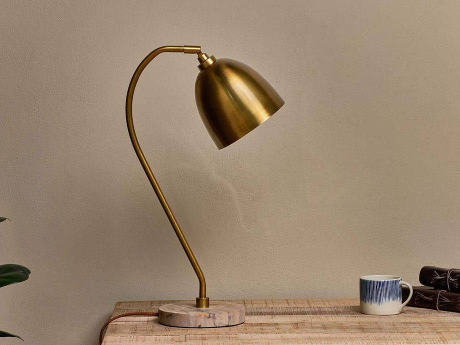 Mahra Marble & Metal Desk Lamp - Antique Brass & Brown