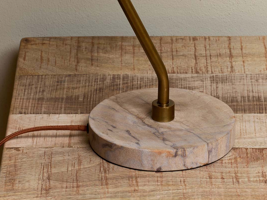 Mahra Marble & Metal Desk Lamp - Antique Brass & Brown