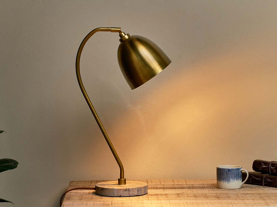 Mahra Marble & Metal Desk Lamp - Antique Brass & Brown