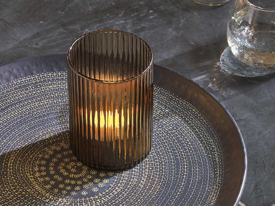 Malana Recycled Glass Candle Holder - Smoke Brown