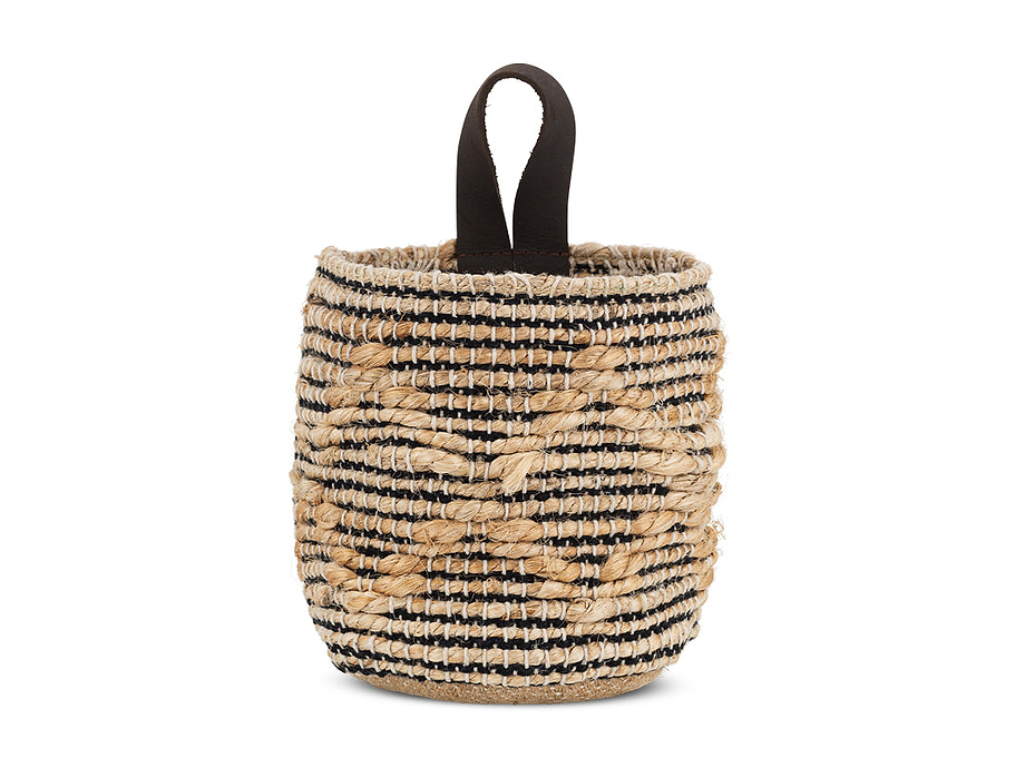Mannu Cotton & Hemp Wall Hung Basket - Natural & Black