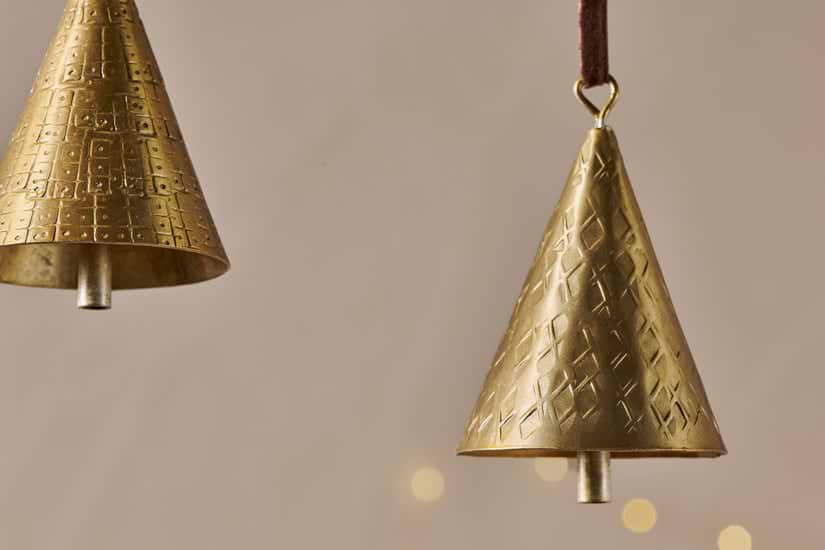 Manya Metal Bell Baubles - Brass - (Set of 3)