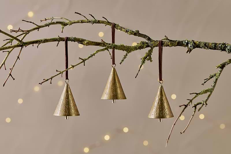 Manya Metal Bell Baubles - Brass - (Set of 3)-nkuku