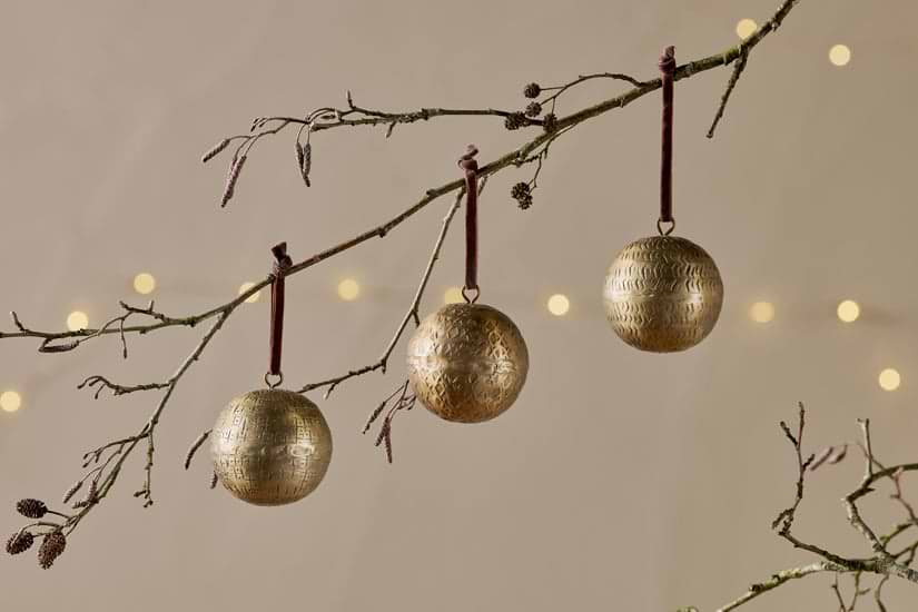 Manya Metal Round Baubles - Brass - (Set of 3)