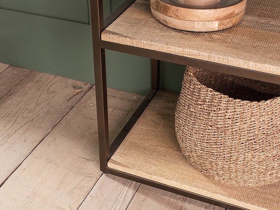 Marjori Mango Wood And Iron Standing Shelves - Wide