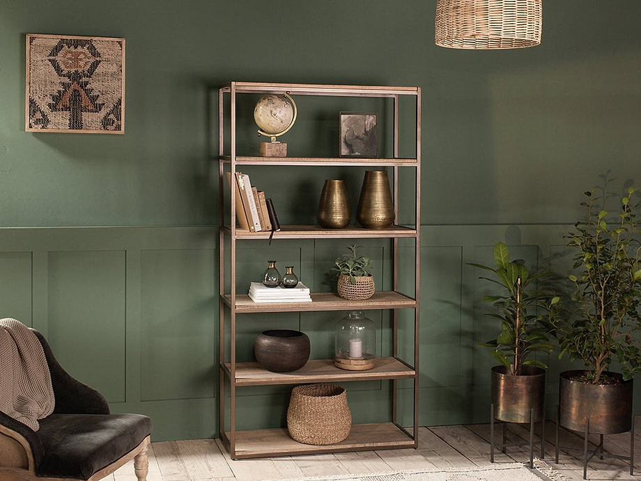 Marjori Mango Wood And Iron Standing Shelves - Wide
