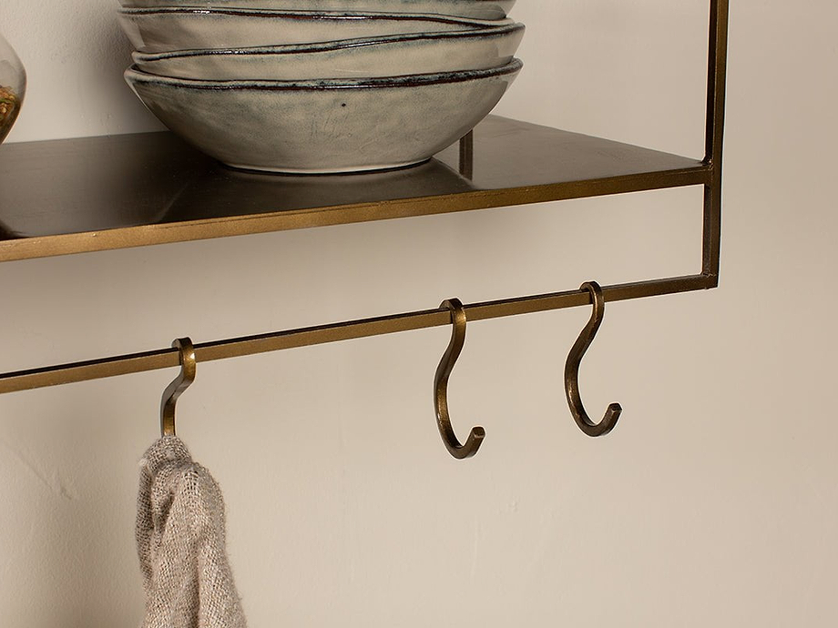 Meghana Iron Shelf With Hooks - Wide