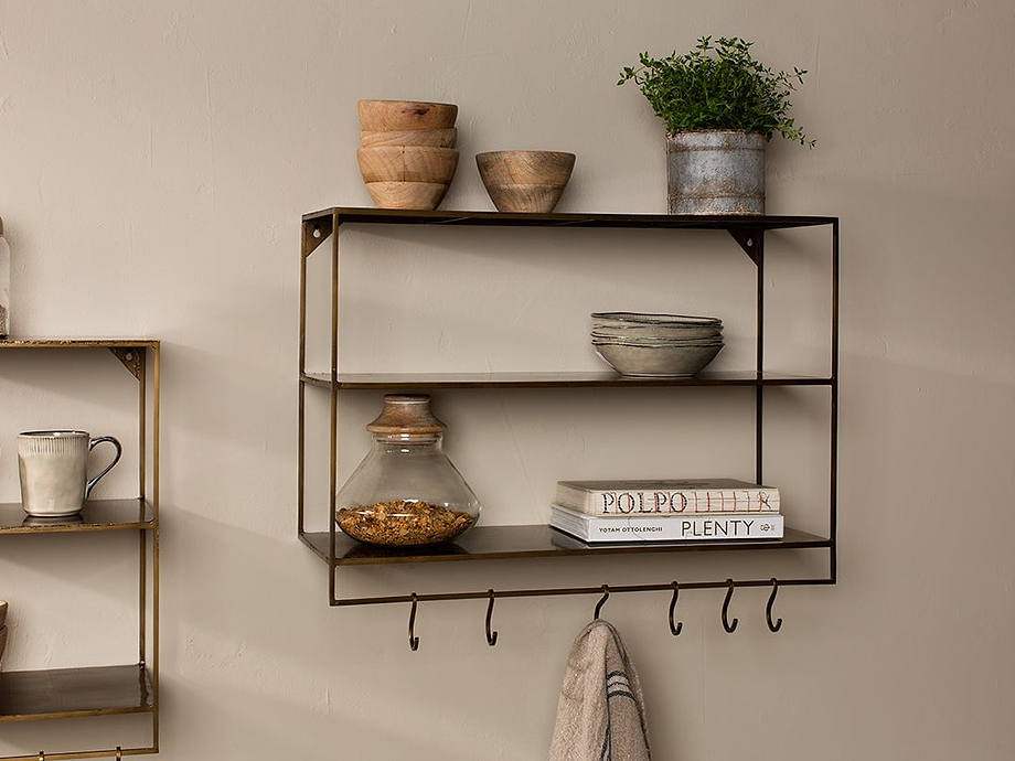 Meghana Iron Shelf With Hooks - Wide