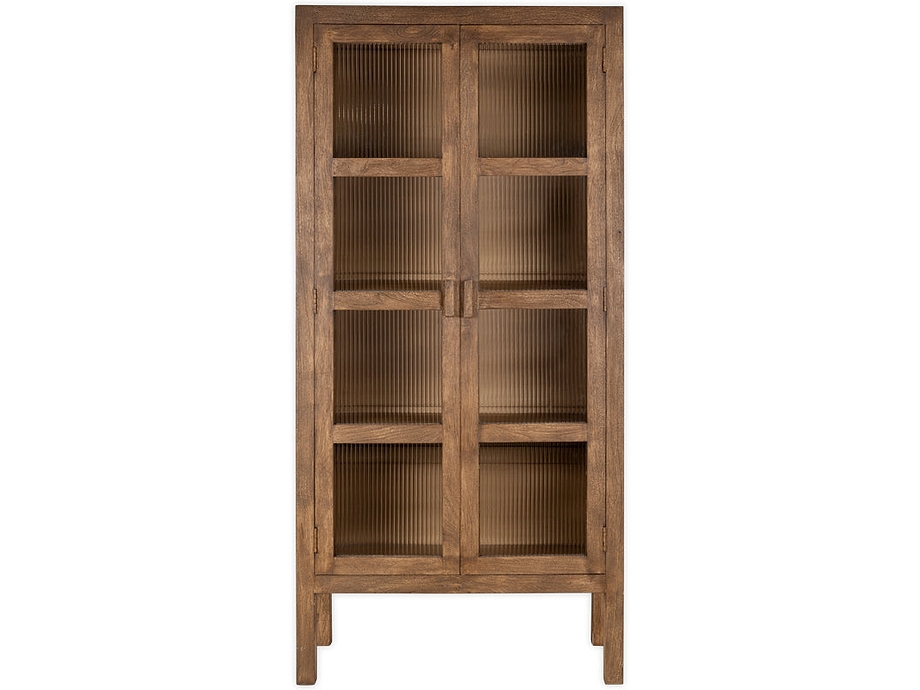 Mendani Mango Wood & Fluted Glass Cabinet - Walnut Stain