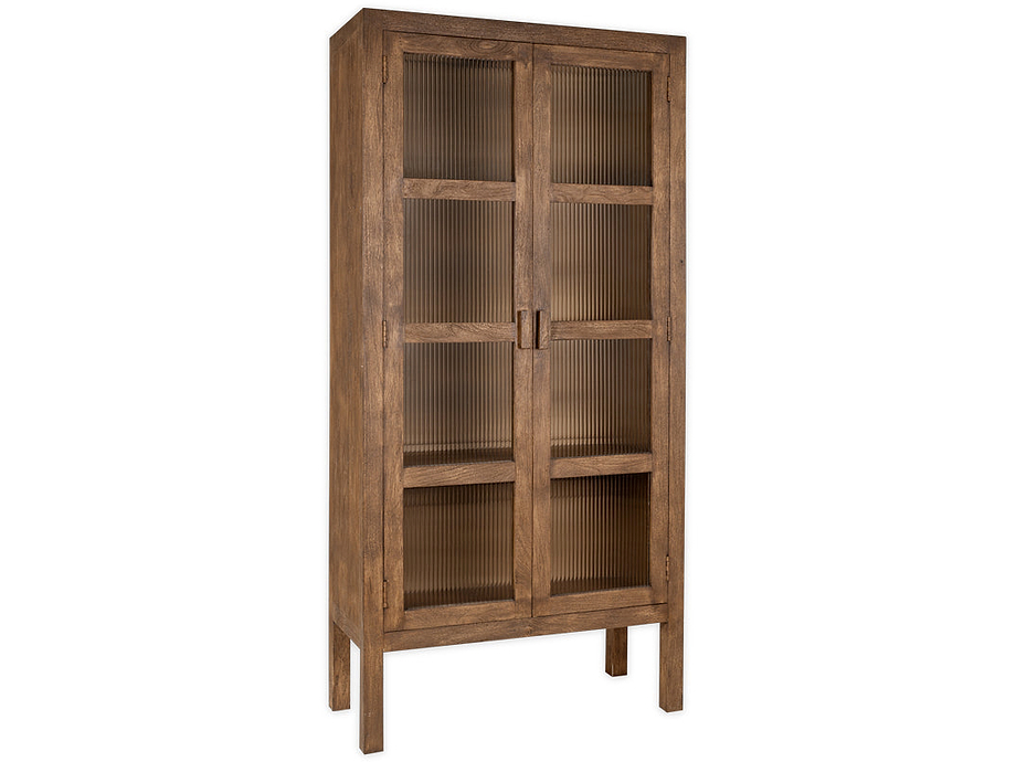 Mendani Mango Wood & Fluted Glass Cabinet - Walnut Stain