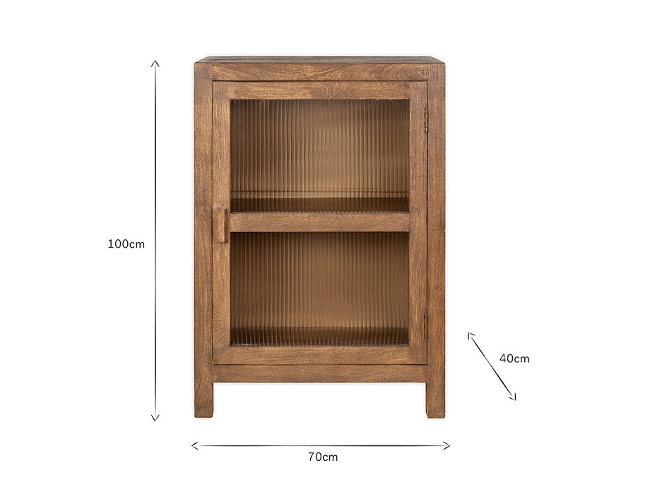 Mendani Mango Wood & Fluted Glass Glass Low Cabinet - Walnut Stain