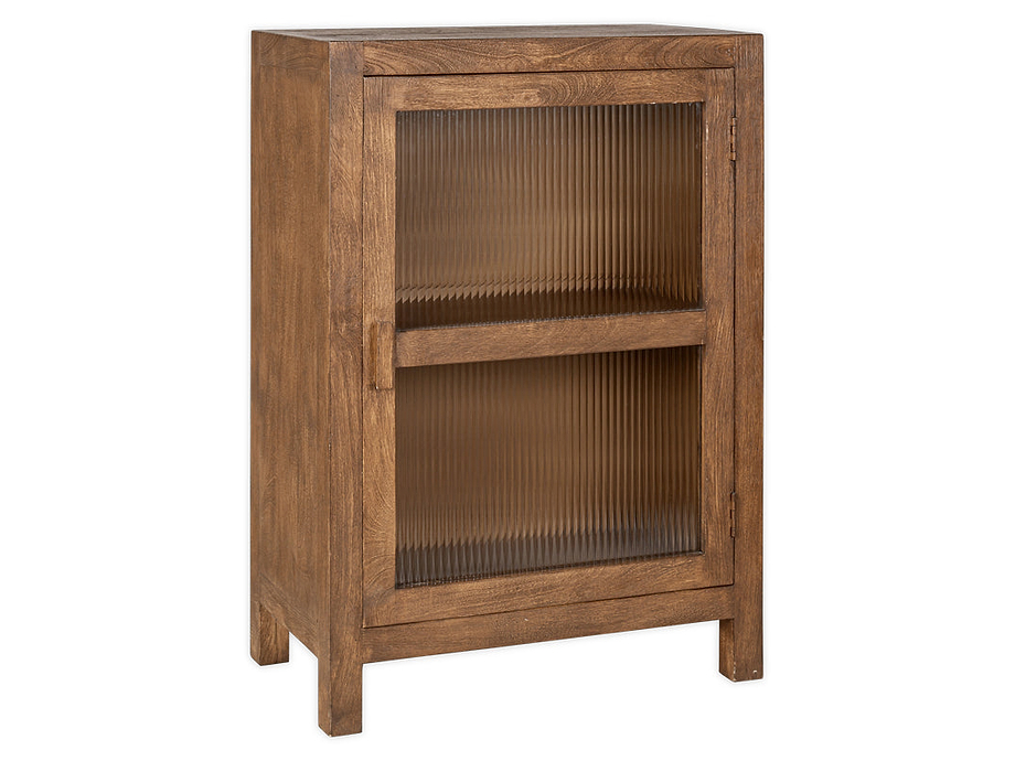 Mendani Mango Wood & Fluted Glass Glass Low Cabinet - Walnut Stain
