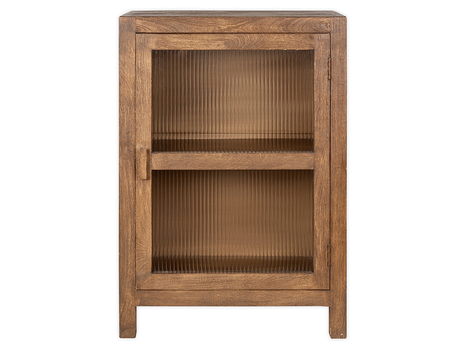 Mendani Mango Wood & Fluted Glass Glass Low Cabinet - Walnut Stain
