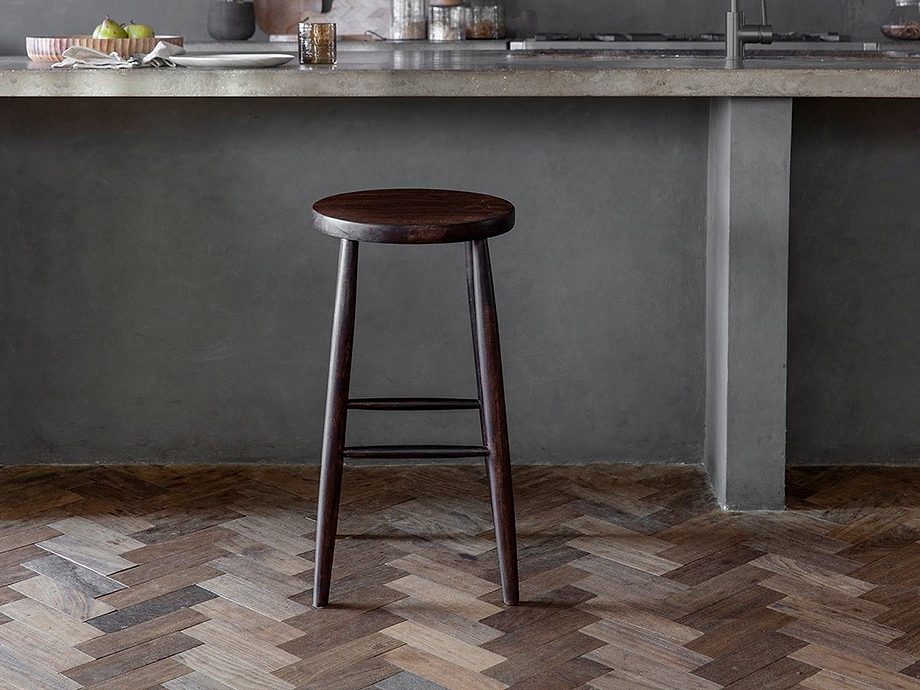 Mengwi Mango Wood Round Bar Stool - Dark Brown