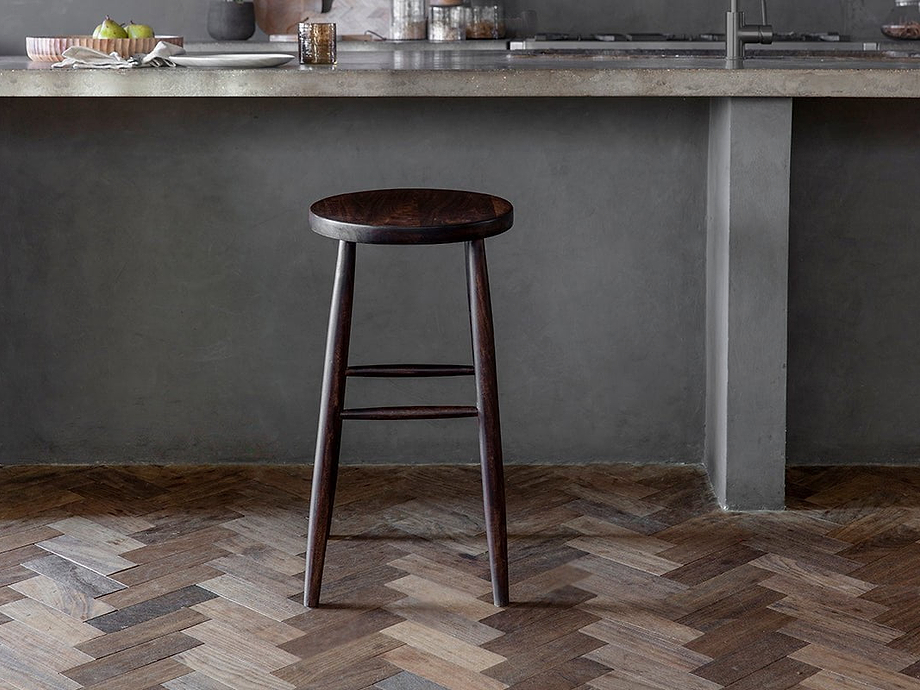 Mengwi Mango Wood Round Bar Stool - Dark Brown