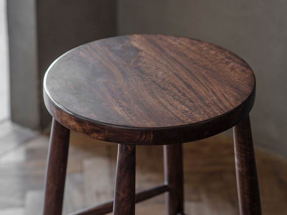 Mengwi Mango Wood Round Bar Stool - Dark Brown