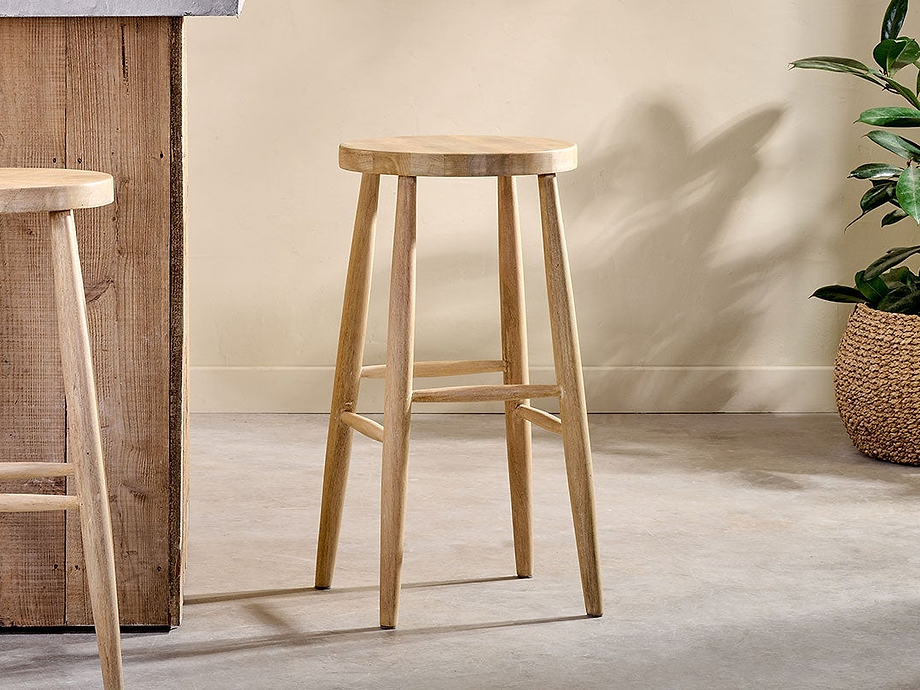 Mengwi Mango Wood Round Bar Stool - Natural