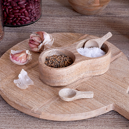 Milaku Mango Wood Salt & Pepper Server - Natural-nkuku