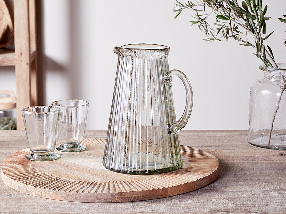 Minati Ribbed Glass Jug - Clear