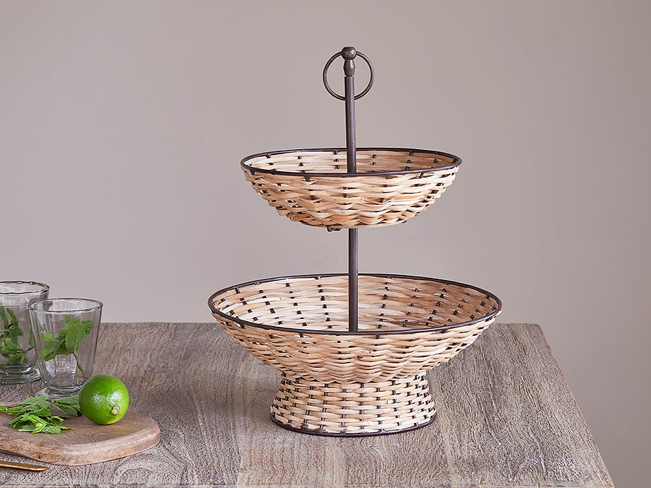 Montali Rattan 2 Tier Fruit Stand - Black & Natural